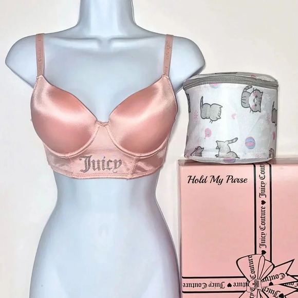 Juicy Couture Sexy Pink Push Up Bra size 34C & Cute Cat Lingerie Wash Bag New - Picture 7 of 7